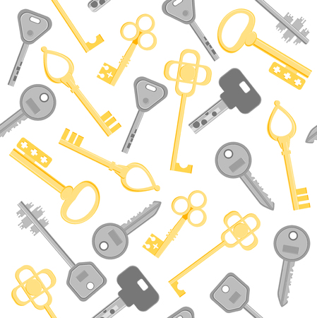 Golden and Silver Key Set Different Design Modern and Vintage Background Pattern. Vector illustrationのイラスト素材