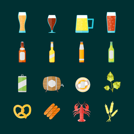 Colorful Drinking Beer Set Element for Bar, Restaurant, Pub or Cafe Flat Design Style Vector illustrationのイラスト素材