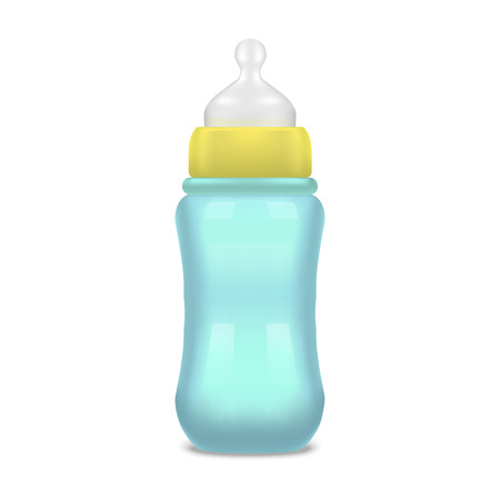 Realistic Blue Baby Bottle of Milk Equipment or Container for Mother and Newborn. Vector illustrationのイラスト素材