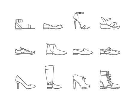 Color Woman Shoes Thin Line Set Pixel Perfect Art. Material Design Fashion Seasonal Shopping Vector illustrationのイラスト素材