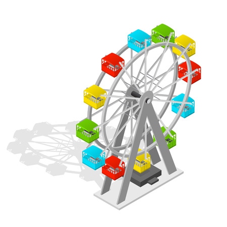 Colorful Big Ferris Wheel Isometric View for Happy Children. Vector illustrationのイラスト素材