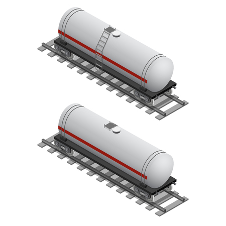 Railway Tank for Fuel Isometric View Railroad Logistic Transportation Gas or Petroleum Products. Vector illustrationのイラスト素材