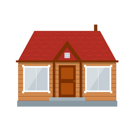 Wooden House or Country Residence with Large Windows for Rest and Living. Vector illustrationのイラスト素材