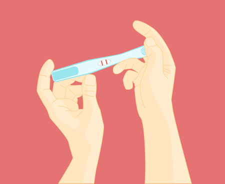 Cartoon Human Hand Holding Pregnancy Test. Vectorのイラスト素材