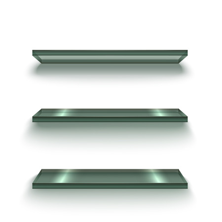 Realistic Glass Shiny Shelves Set. Vectorのイラスト素材