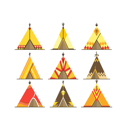 Cartoon Wigwams or Tepees Icons Set. Vectorのイラスト素材