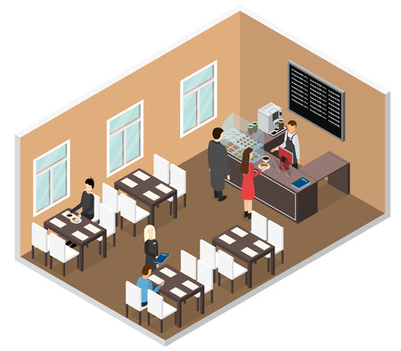 Cafe Isometric View. Vectorのイラスト素材