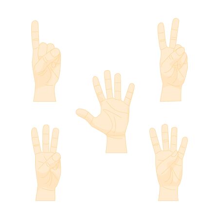 Cartoon Human Hand Showing Numbers Set. Vectorのイラスト素材