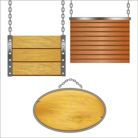 Wooden Signs Hanging on Metal Chain Set.のイラスト素材