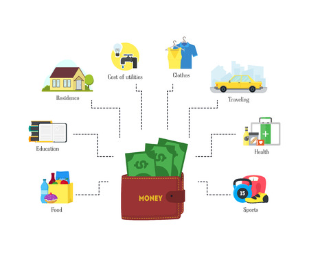 Cartoon Monthly Expenses Finance Concept. Vectorのイラスト素材