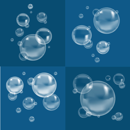 Transparent Bubbles on Dark Blue Background Set. Vectorのイラスト素材