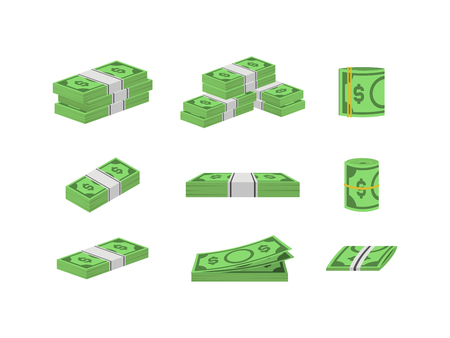 Money Dollar Set Packing in Bundles of Bank Notes. Vectorのイラスト素材