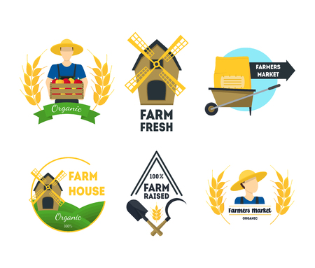 Cartoon Farm Labels Set. Vectorのイラスト素材
