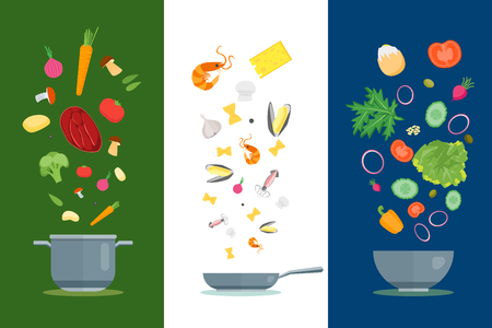 Cartoon Dishes and Ingredients Set. Vectorのイラスト素材