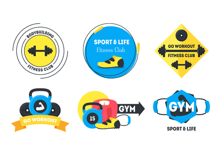Cartoon Fitness Badges or Labels Set. Vectorのイラスト素材