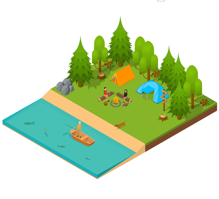 Camping Isometric View. Vectorのイラスト素材