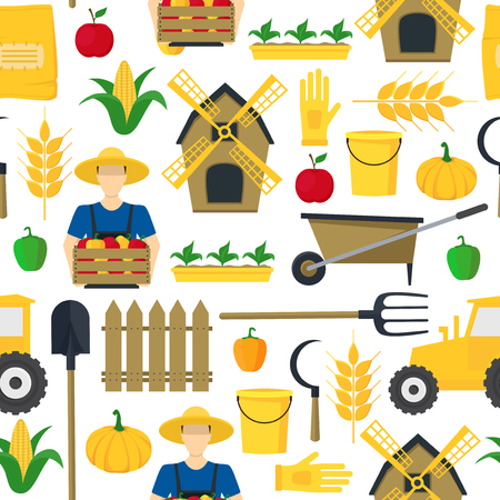 Farmer Background Pattern Farming Elements and Equipment. Vectorのイラスト素材