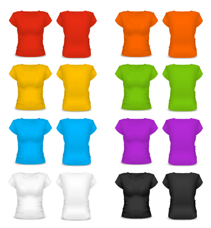 Realistic Template Blank Color Woman T-shirt. Vectorのイラスト素材