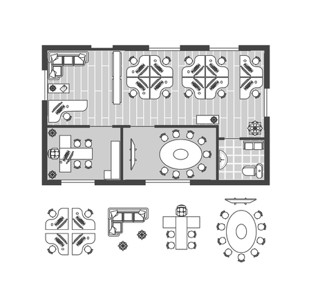 Business Office Plan witch Furniture. Vectorのイラスト素材