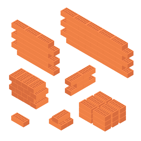 Brick Set and Wall Isometric View. Vectorのイラスト素材