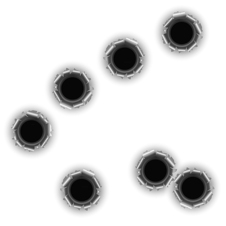 Realistic Bullet Holes on a White Background. Vectorのイラスト素材