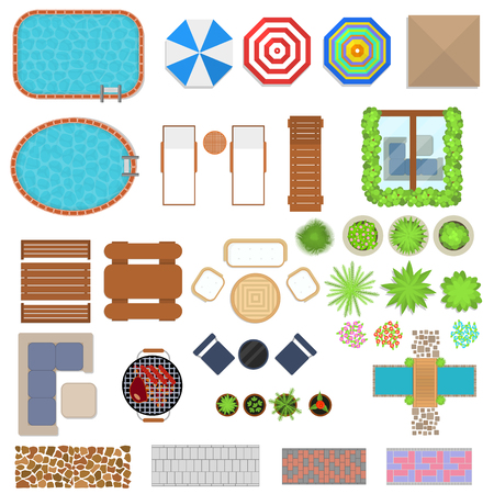 Cartoon Landscape Design Elements Set Top View. Vectorのイラスト素材