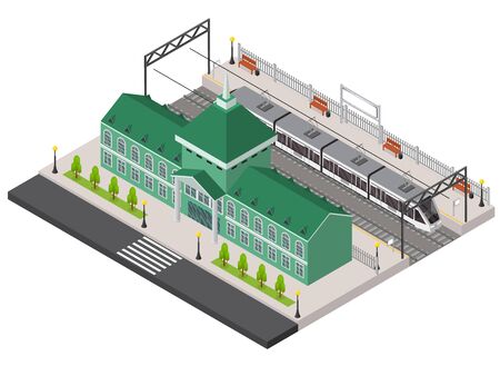 Railway Station, Platform and Train Isometric. Vectorの写真素材