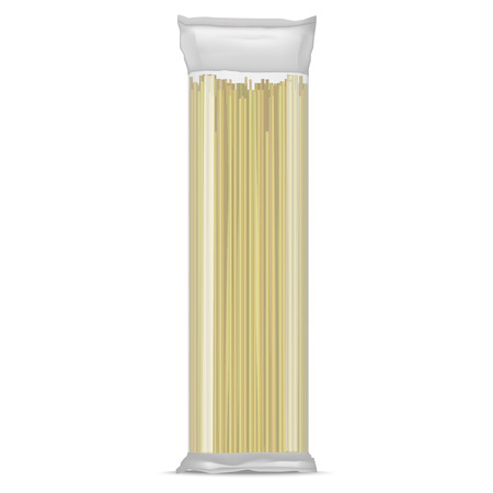 Realistic Detailed Spaghetti Pasta in a Transparent Cellophane Pack. Vectorのイラスト素材