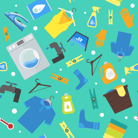 Cartoon Laundry Background Pattern. Washing and Ironing Housework Flat Design Style Vector illustrationの写真素材