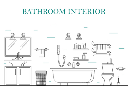 Interior Classic Bathroom with Furniture. Vectorのイラスト素材
