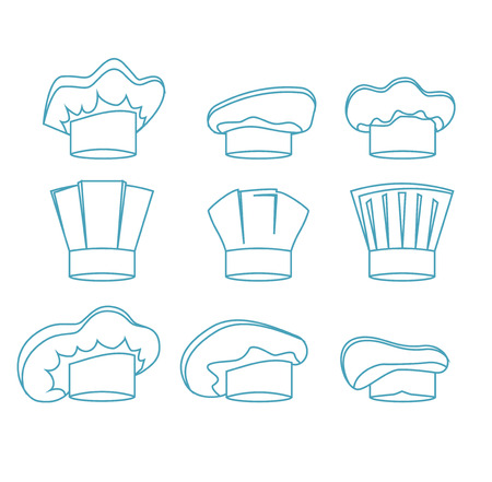 Chef White Hats Thin Line Set. Vectorのイラスト素材