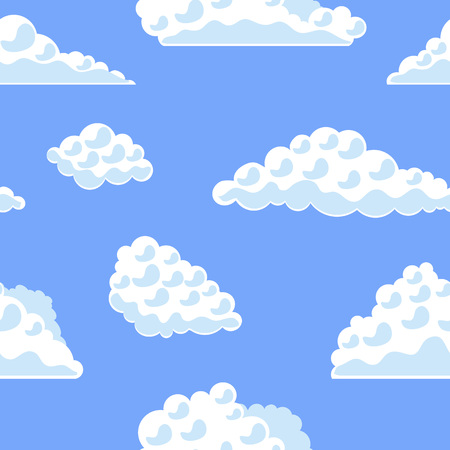 Cartoon Fluffy Clouds on The Blue Sky Background Pattern Flat Design Style. Vector illustrationのイラスト素材