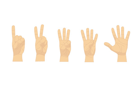 Cartoon Human Hand Showing Numbers Set Row. Vectorのイラスト素材