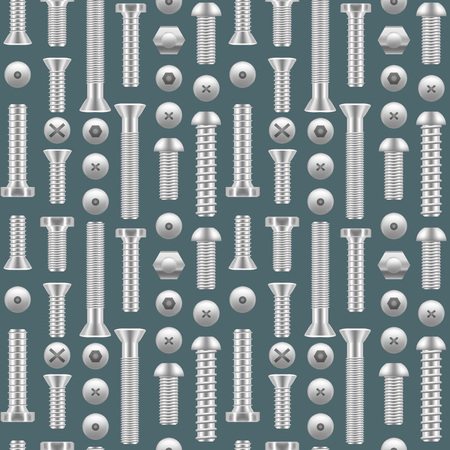 Realistic Screw Background Pattern Different Shapes Detailed Construction Hardware Equipment Stainless. Vector illustrationのイラスト素材