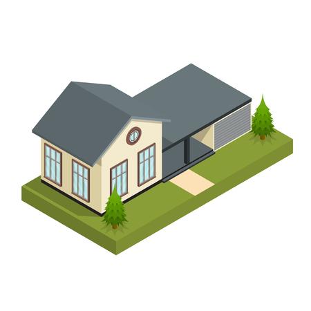 Residential Building Isometric View Architecture Modern Exterior Facade for City and Village Investment Capital. Vector illustrationのイラスト素材
