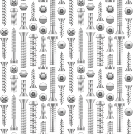 Realistic Screw Background Pattern Different Shapes Detailed Construction Hardware Equipment Stainless. Vector illustrationのイラスト素材