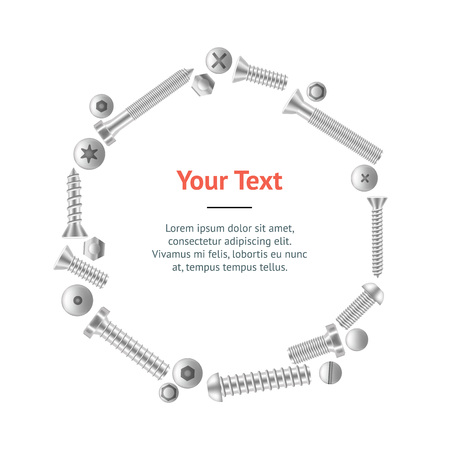 Realistic Screw Banner Card Circle Detailed Construction Hardware Equipment Stainless. Vector illustrationのイラスト素材