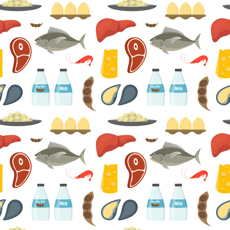 Cartoon Food with Vitamin B12 Background Pattern. Vectorのイラスト素材