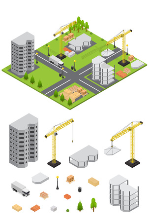 City Landscape Isometric View and Element Set. Vectorのイラスト素材