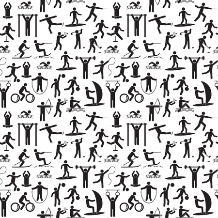 Sport Icon Playing People Black Background Pattern. Vectorのイラスト素材