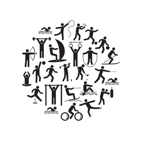 Sports Icon Playing People Black Round Design Template Set Vectorのイラスト素材