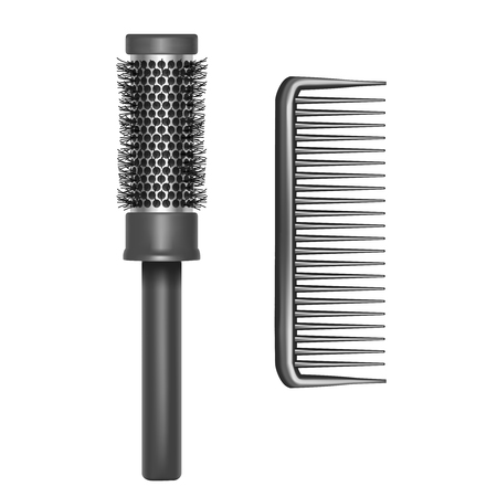 Realistic detailed plastic brush or hairbrush set for care hair and styling.のイラスト素材