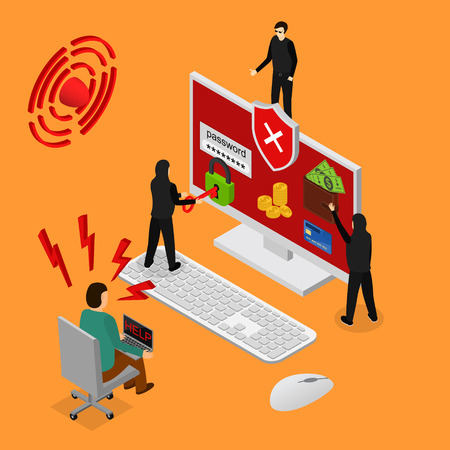Internet Security Isometric View. Vector illustration.