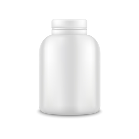 Realistic Template Blank White Protein Bottle Package Isolated Sports Food Supplement Concept. Vector illustration of fitness bottle vitaminのイラスト素材