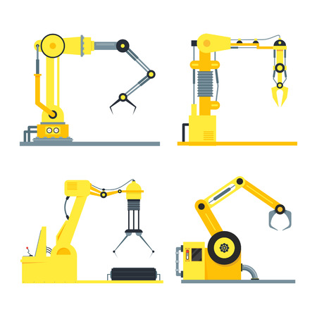 Cartoon Industrial Technology Robotic Arm Set. Vectorのイラスト素材