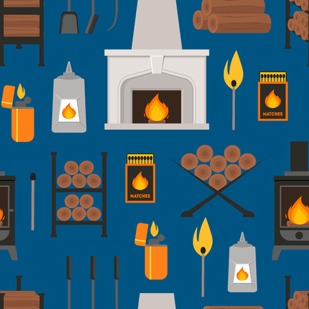 Cartoon Fireplace Background Pattern. vector illustration.のイラスト素材
