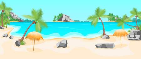 Cartoon Tropical Beach Summer Landscape Background. Vectorのイラスト素材