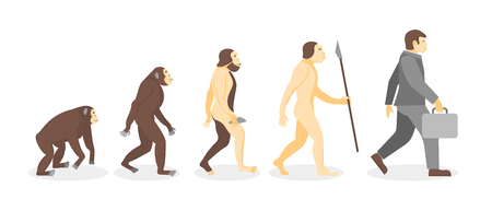 Cartoon Stage of Human Evolution from Monkey to Businessman Development Concept Flat Design Style. Vector illustration of Process Evolve Manのイラスト素材