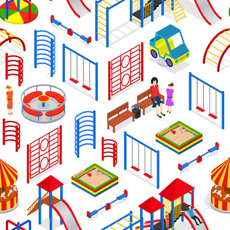 Kids Playground Background Pattern on a White Isometric View. Vectorのイラスト素材