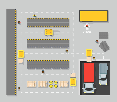Warehouse Top View Scheme Map Delivery, Storage, Distribution or Shipping Service Business Element Web Design Style.のイラスト素材